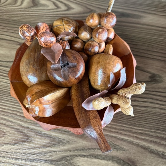 Carved Wooden Fruit & Bowl - Picture 2 of 15